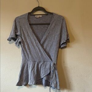 Caution to the wind stripped deep v cut blouse